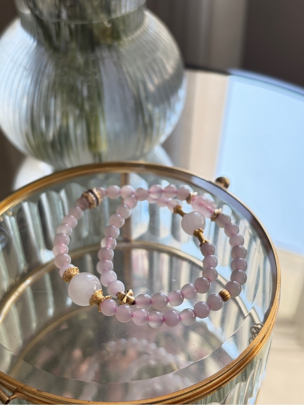Gold Accent Rose Quartz Beaded Wrap Necklace - Elegant Women's Jewelry